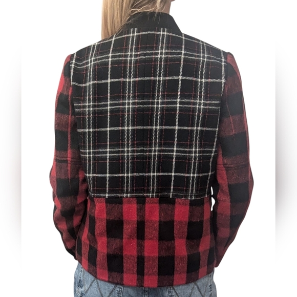 April May Plaid Buffalo Check Wool Blend Jacket Open Front Blazer Coat M - Picture 12 of 15